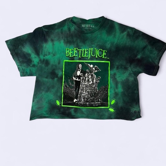 Beetlejuice Tops - Beetlejuice Green Tie Dye Graphic Crop Tee Size Small